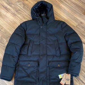 Dockers Men's Micro Twill Long Hooded Parka, Black